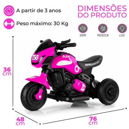 Imagem de Moto Motinho Elétrico Menino Triciclo Infantil Race Rosa 6v Com Sons E Luzes