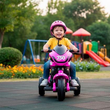 Imagem de Moto Motinho Elétrico Menino Triciclo Infantil Race Rosa 6v Com Sons E Luzes