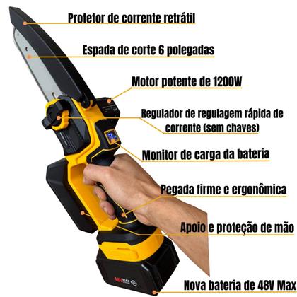 Imagem de Moto Serra A Bateria Mini Serra Elétrica 1200w 48v Com Cabo Extensor