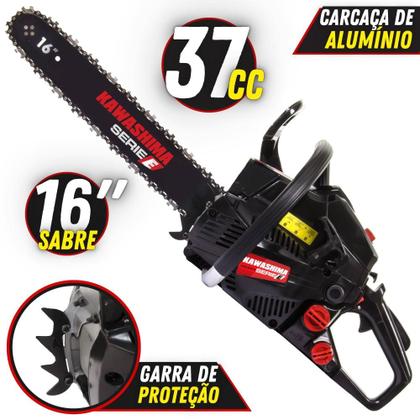 Imagem de Moto Serra À Gasolina Kawashima KCS-400E 37cc Alta Potência e Rotação Motosserra Com Carcaça de Alumínio, Sistema Antivibração e Sabre 16' + 1 ÓLEO TOYAMA FG50 2 TEMPOS