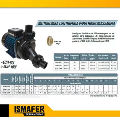 Imagem de Motobomba P/hidromassagem 1/2cv Mono 220v Ech-50i Eletroplas