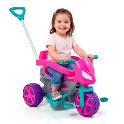 Imagem de Motoca Triciclo Para Bebe Rider Rosa Spider Com Pedal E Suporte Para Os Pés