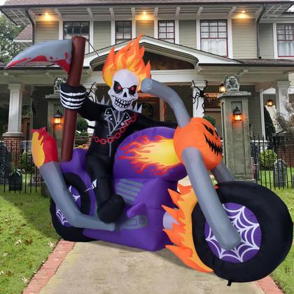 Imagem de Motocicleta inflável JETEHO 183 cm Halloween Grim Reaper com LEDs