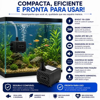 Imagem de Motor Bomba Submersa Aquário Fontes Água Bivolt + Cano 50cm