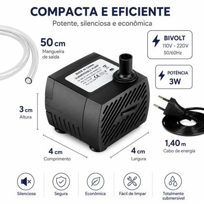 Imagem de Motor Bomba Submersa Aquário Fontes Água Bivolt + Cano 50cm