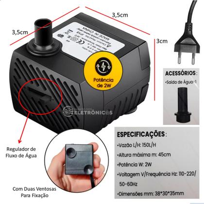 Imagem de Motor Bomba Submersa Integrada Bombinha Fonte Aquário Bivolt BOM8701