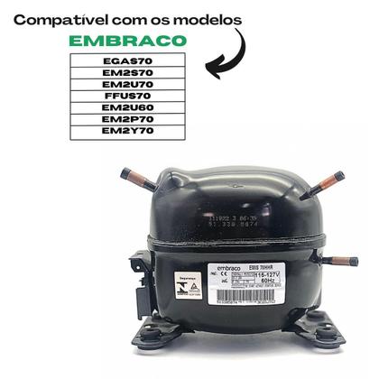 Imagem de Motor Compressor 1/5 Hp Emis70Hhr Gás R134A Embraco 110V
