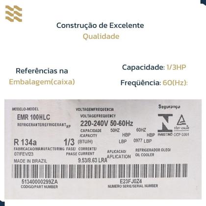 Imagem de Motor Compressor Embraco 1/3Hp Emr100Hlc - 127V