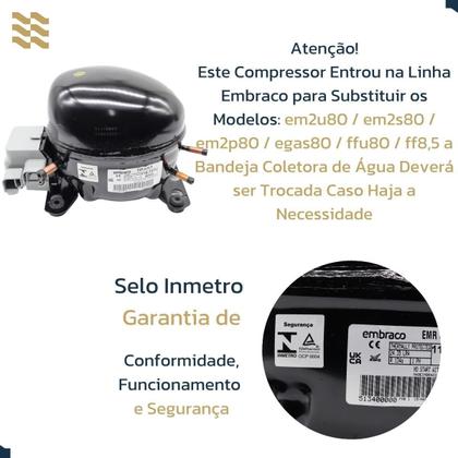 Imagem de Motor Compressor Embraco 1/4 Em2U 80Hlp R134A - 220V