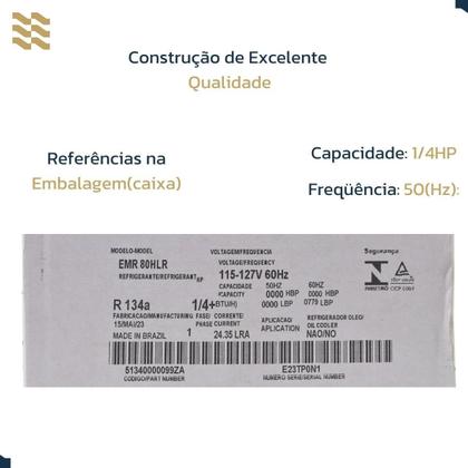 Imagem de Motor Compressor Embraco 1/4 Em2U 80Hlp R134A - 220V
