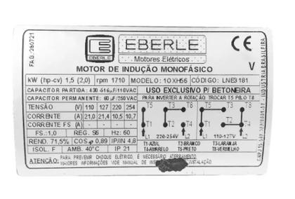 Imagem de Motor de betoneira 400 litros 2cv monofásico 4 polos 110/220v