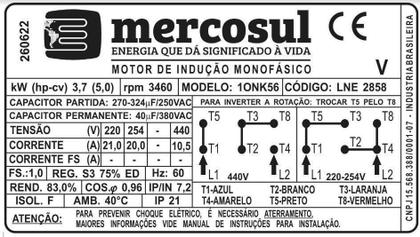 Imagem de Motor Eberle Monofásico 5Cv Alta Rotação Para Serra Circular