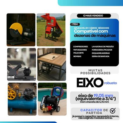 Imagem de Motor Elétrico Mono 3Cv Alta Rpm Compressor De 15 Pés Serra