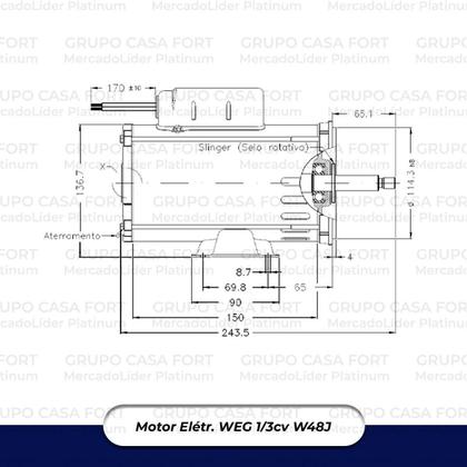 Imagem de Motor Eletrico Para Bomba Piscina 1/3Cv Weg Mono Bivolt W48J