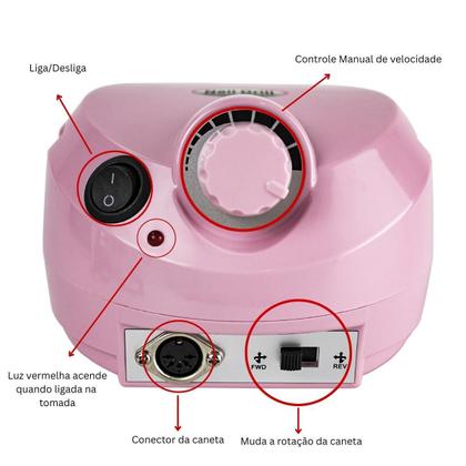 Imagem de Motor Lixadeira Elétrica Porquinho Nail Drill Bivolt Rosa