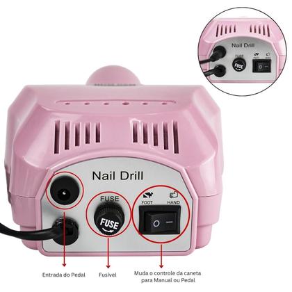 Imagem de Motor Lixadeira Elétrica Porquinho Nail Drill Bivolt Rosa
