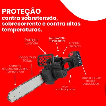 Imagem de Motoserra Elétrica Portátil Moto Serra 12 Polegadas 2 Baterias 48V