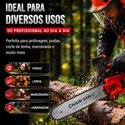 Imagem de MotoSerra Elétrica Potente Polegadas 2 Baterias E 3 Correntes Portátil Recarregável Profissional Marca Motoserra