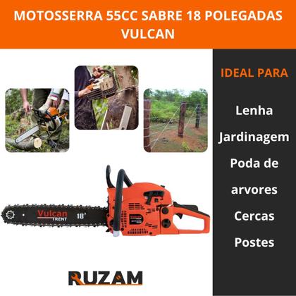 Imagem de Motosserra a Gasolina Vulcan VSL550 55cc 3HP Sabre 18” com Óleo 2T, Oleo de Corrente e Acessórios