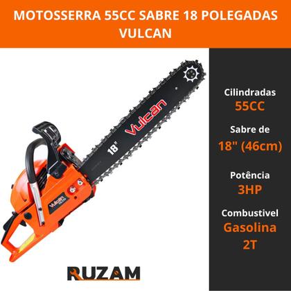 Imagem de Motosserra a Gasolina Vulcan VSL550 55cc 3HP Sabre 18” com Óleo 2T, Oleo de Corrente e Acessórios