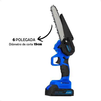 Imagem de Motosserra Portátil Elétrica 6 Polegada 2 Bateria 1200w Mini Azul 127 220v Exbom MQL MS6500