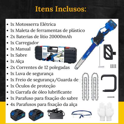 Imagem de Motosserra Profissional 12 Bivolt 48v 1200w Recarregável