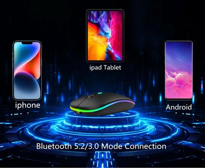 Imagem de Mouse Bluetooth WREANU recarregável com luzes LED para laptop