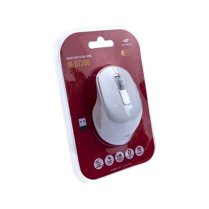 Imagem de Mouse C3Plus M-BT200WH, WiFi 2.4GHz, Bluetooth, Receptor Nano USB, 1600DPI, Branco