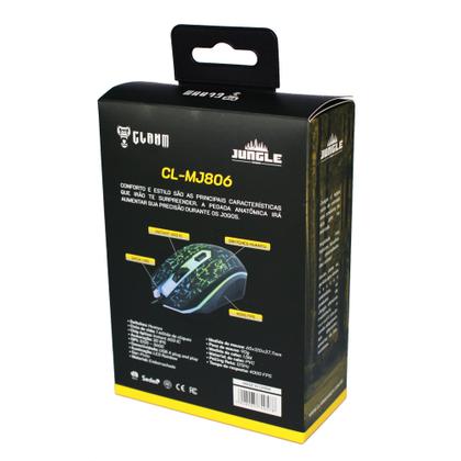 Imagem de Mouse com fio jungle cl-mj806 preto/led/3600dpi/4d 1,5m