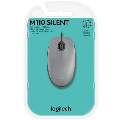 Imagem de Mouse com fio USB Logitech M110 com Clique Silencioso, Design Ambidestro e Facilidade Plug and Play, Cinza - 910-006757