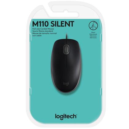 Imagem de Mouse com fio USB Logitech M110 com Clique Silencioso, Design Ambidestro e Facilidade Plug and Play, Preto - 910-006756
