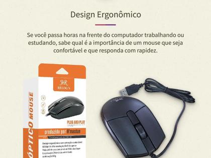 Imagem de Mouse Com Fio Usb Optico 3 Botões 800dpi Relog's SHA-05 Preto