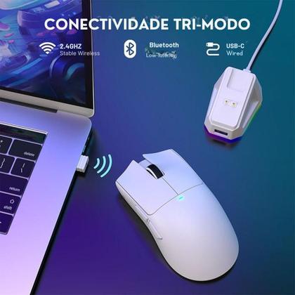 Imagem de Mouse Gamer Attack Shark X11, White, 22000Dpi, Rgb, Tri-Mode
