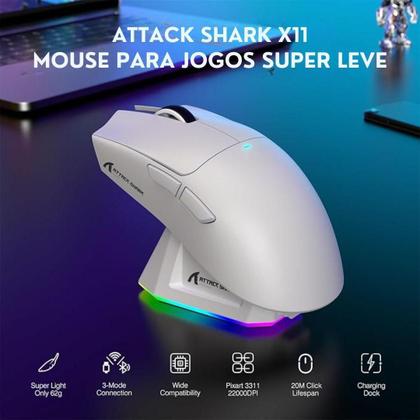 Imagem de Mouse Gamer Attack Shark X11, White, 22000Dpi, Rgb, Tri-Mode