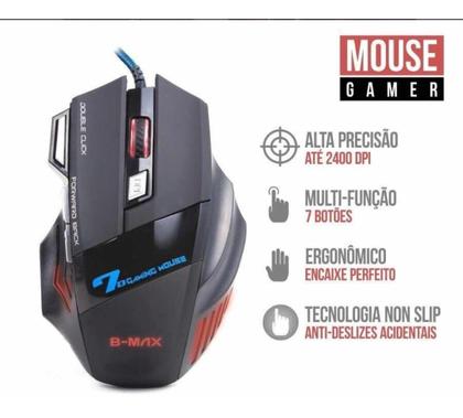 Imagem de Mouse Gamer Bmax X7 Usb Led Óptico 2400 Dpi 7 Botões Jogo