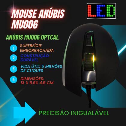 Imagem de Mouse Gamer Ergonômico 6 Botões Resolução 4800dpi Led RGB Computador Pc Notebook Usb
