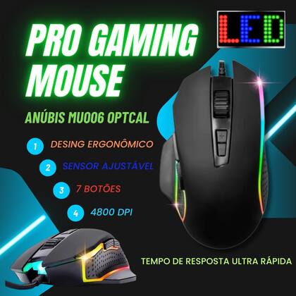 Imagem de Mouse Gamer Ergonômico 6 Botões Resolução 4800dpi Led RGB Computador Pc Notebook Usb