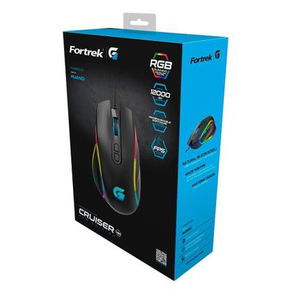 Imagem de Mouse Gamer Fortrek Cruiser New Edition, RGB, 12000 DPI, 7 Botões, Preto - 77245