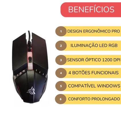 Imagem de Mouse Gamer Knup Anubis 1200dpi Optical Led Rgb Com Fio USB