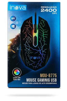 Imagem de Mouse Gamer LED RGB com Fio 2400DPI 6 Botões Ergonômico para Computador Notebook