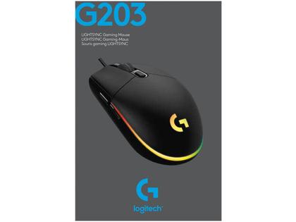 Imagem de Mouse Gamer Lightsync RGB Logitech Óptico 8000DPI - 6 Botões G203 Preto