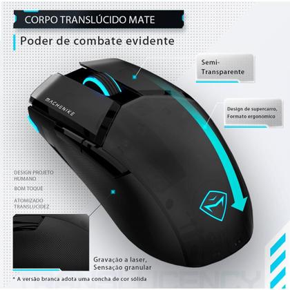 Imagem de Mouse Gamer Machenike M7 Pro, Com fio, 12800 DPI, 6 botões, Branco - MAC-M7PW-WW