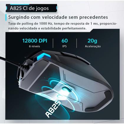 Imagem de Mouse Gamer Machenike M7 Pro, Com fio, 12800 DPI, 6 botões, Preto - MAC-M7PB-WW