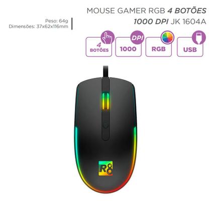 Imagem de Mouse Gamer Para Jogos RGB Preto 4 Botões 1000 DPI