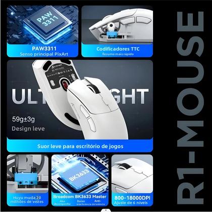 Imagem de Mouse Gamer Sem Fio 18000DPI 1000Hz Bluetooth USB Tri-mode Origin Attack Shark R1 Para PC MacBook