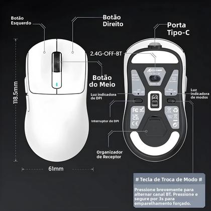 Imagem de Mouse Gamer Sem Fio 8K 26K DPI Tri-Modo Bluetooth Com Fio 2.4G Ultra-Leve Ergonômico Para VALORANT