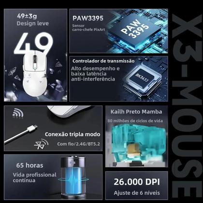 Imagem de Mouse Gamer Sem Fio 8K 26K DPI Tri-Modo Bluetooth Com Fio 2.4G Ultra-Leve Ergonômico Para VALORANT