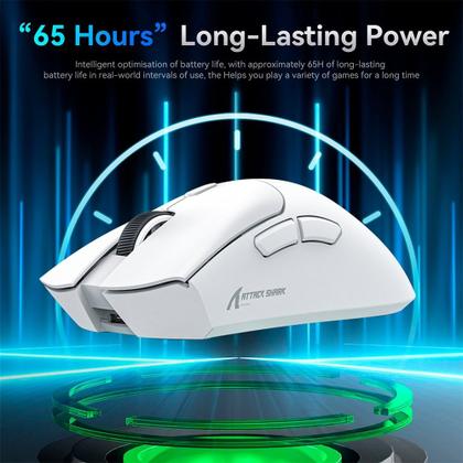 Imagem de Mouse Gamer sem Fio Attack Shark R1 Ultraleve e design Ergonômico, Tri-Mode, 18.000 DPI, Sensor Óptico PAW3311, 6 Botões - Branco