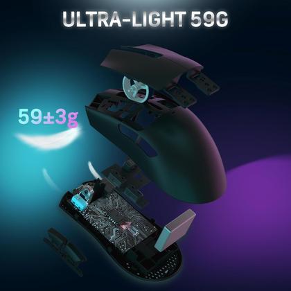 Imagem de Mouse Gamer Sem Fio Attack Shark X11, 22000 DPI, 59G, Tri-Mode com Dock Magnético, RGB, Preto