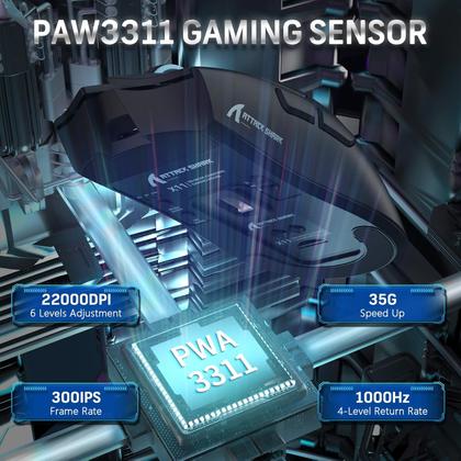 Imagem de Mouse Gamer Sem Fio Attack Shark X11, 22000 DPI, 59G, Tri-Mode com Dock Magnético, RGB, Preto